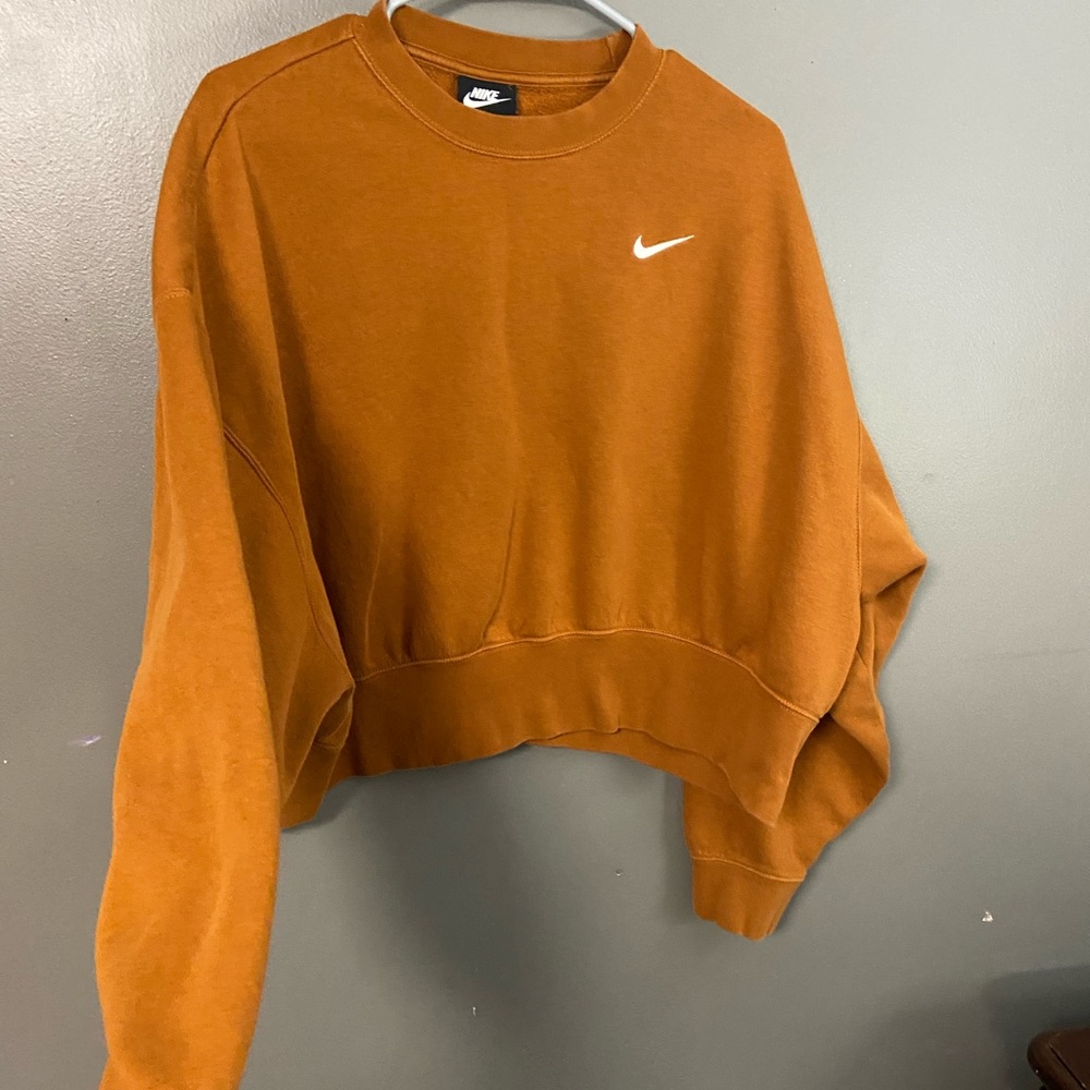 burnt orange cropped oversized nike crew neck